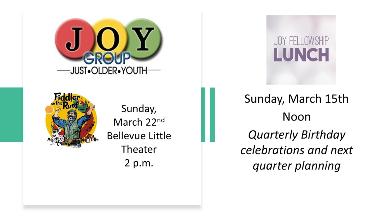 Flyers for youth group and luncheon events with dates and details.